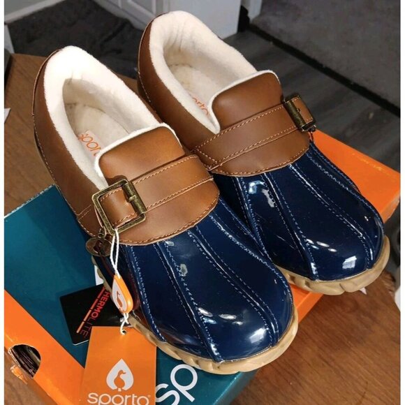 Sporto‎ 7M Paria Navy Blue/Tan Genuine Duck Boots Thermolite Core Dry Warm Grip - Picture 1 of 6